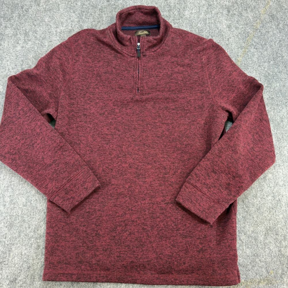 Tasso Elba Quarter Zip Pullover Sweater Marled Burgundy Size L